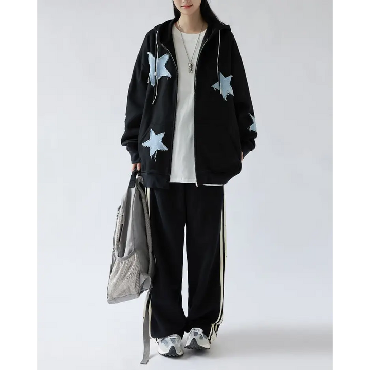 Star patch aesthetic zip up hoodie