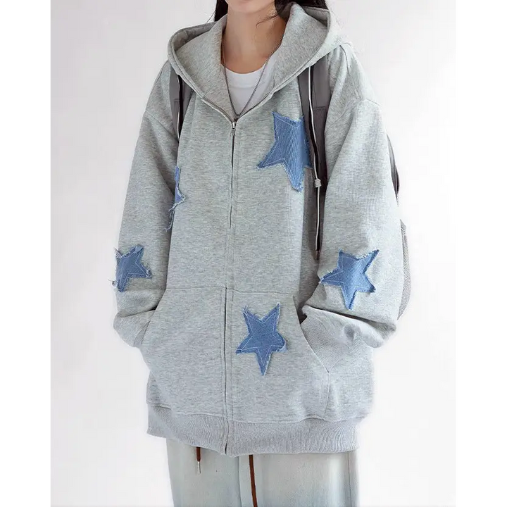 Star patch aesthetic zip up hoodie