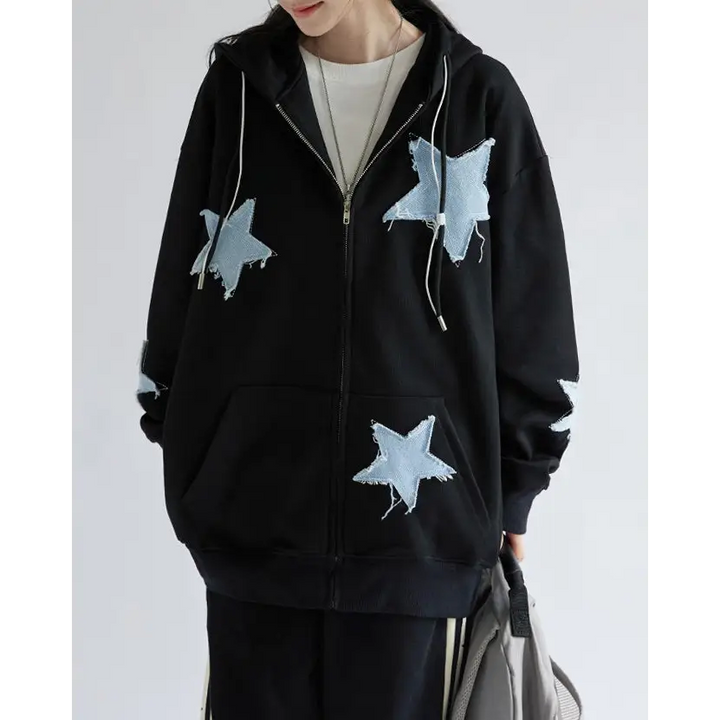 Star patch aesthetic zip up hoodie