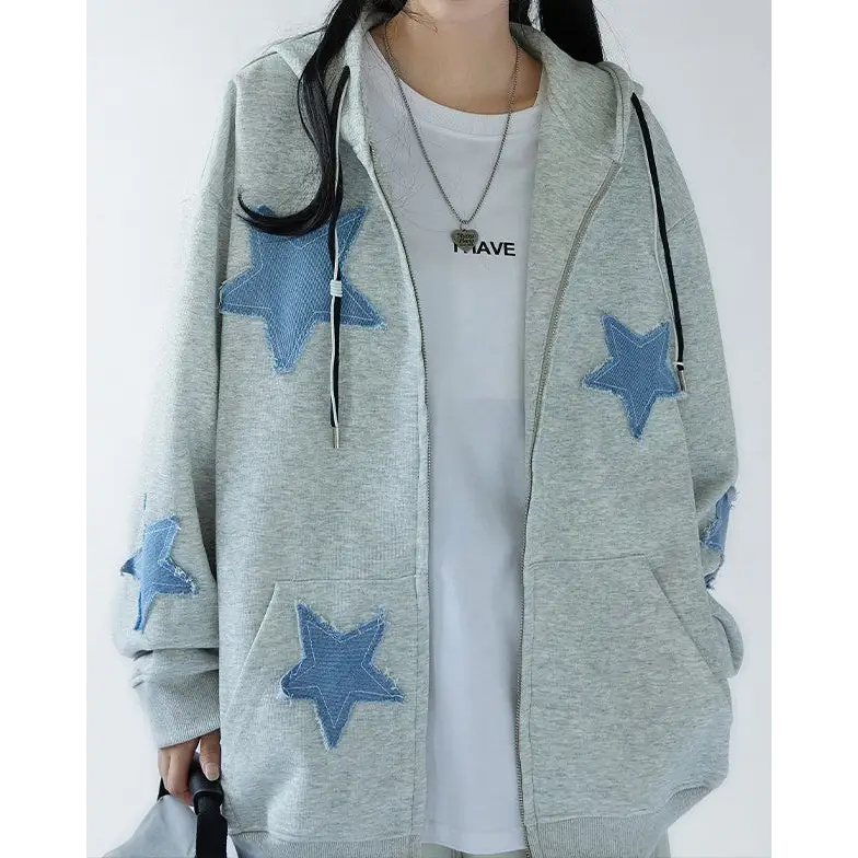 Star patch aesthetic zip up hoodie