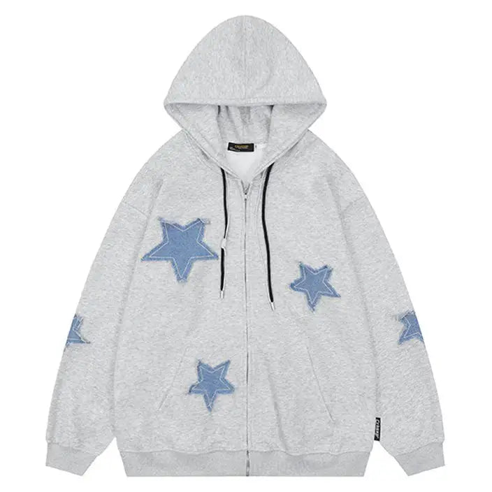 Star patch aesthetic zip up hoodie