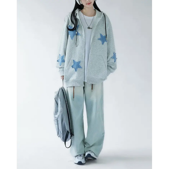 Star patch aesthetic zip up hoodie