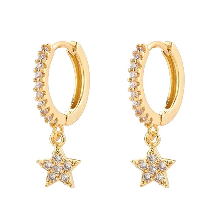 Star pendant hoop earrings in 925 sterling silver - standart / gold - earrings