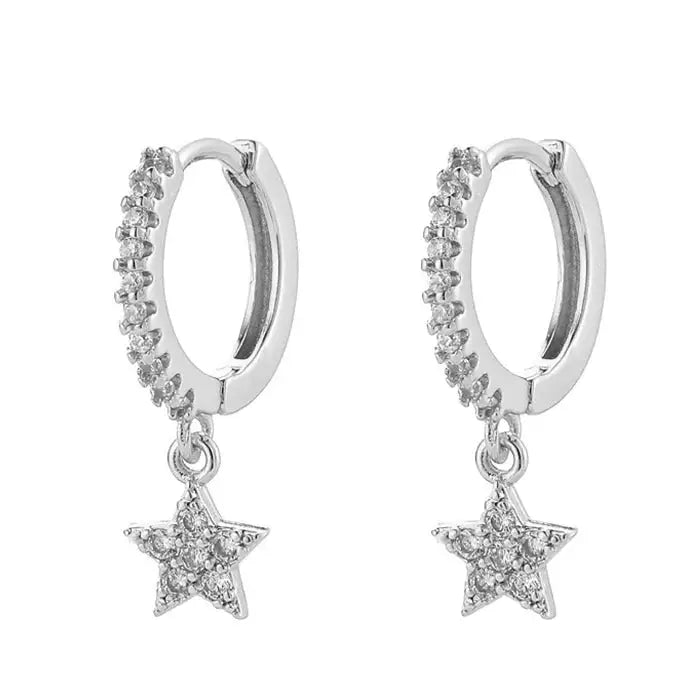 Star pendant hoop earrings in 925 sterling silver - standart / earrings