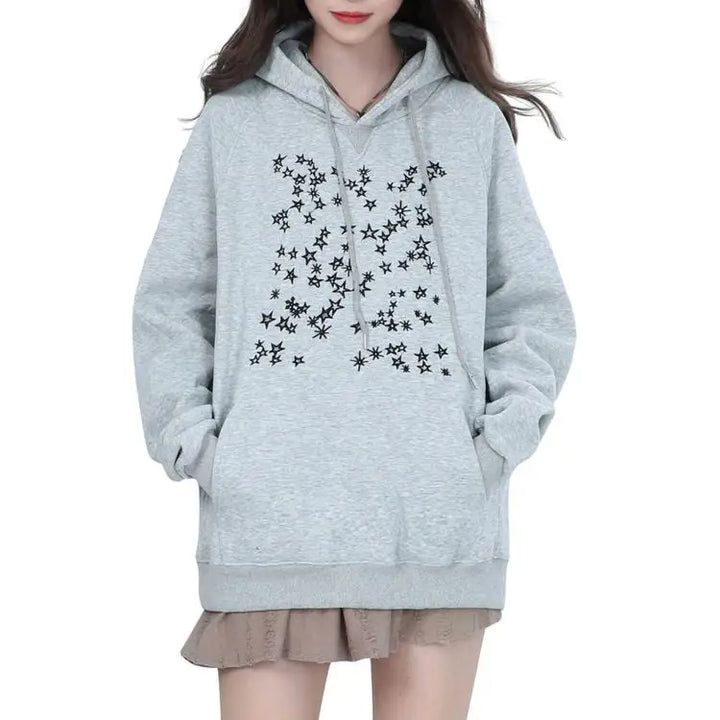 Y2k gray oversized hoodie with star embroidery design