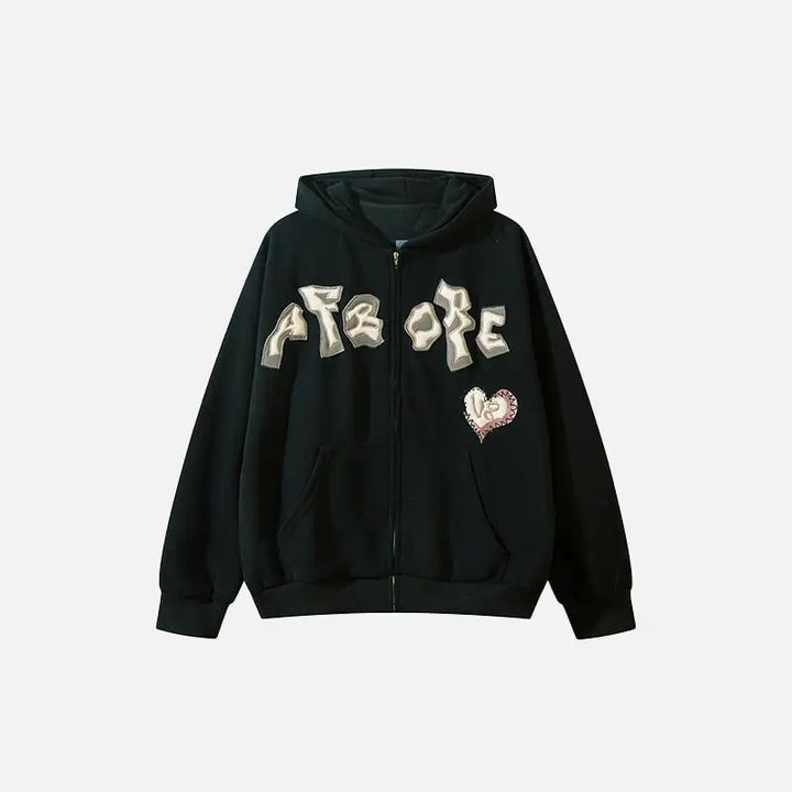 Sticky heart zip-up hoodie y2k - black / m - hoodies