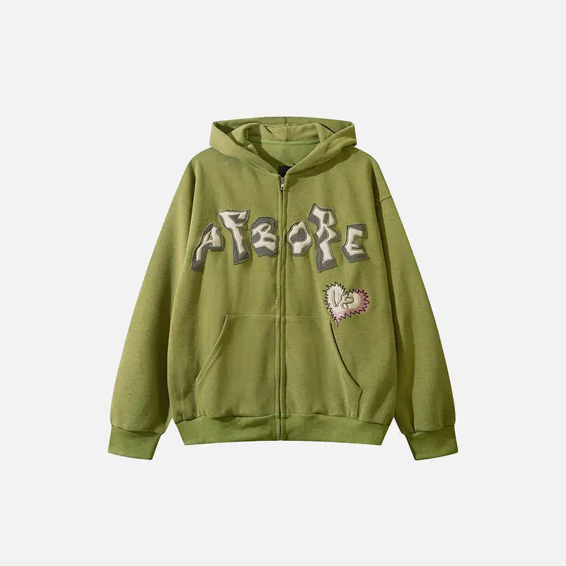 Sticky heart zip-up hoodie y2k - green / m - hoodies