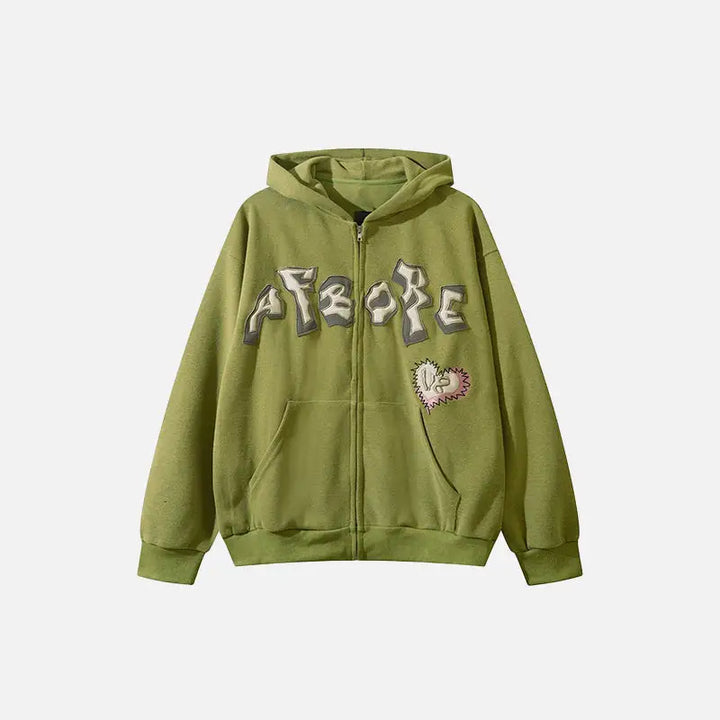 Sticky heart zip-up hoodie y2k - green / m - hoodies