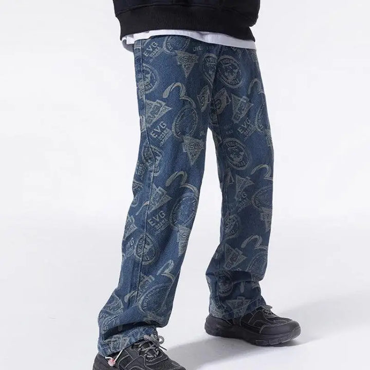 Straight leg printed jeans