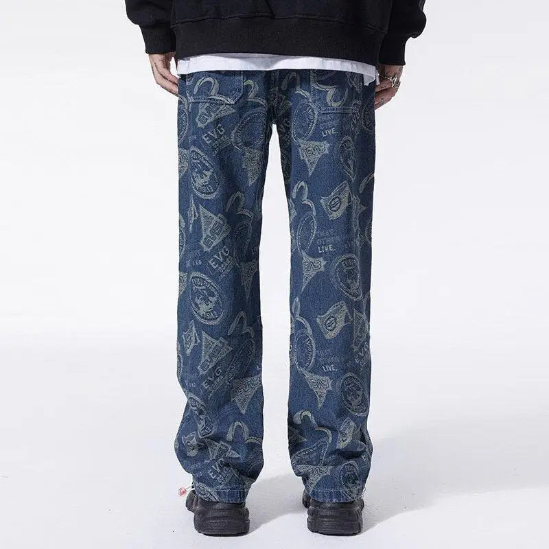 Straight leg printed jeans