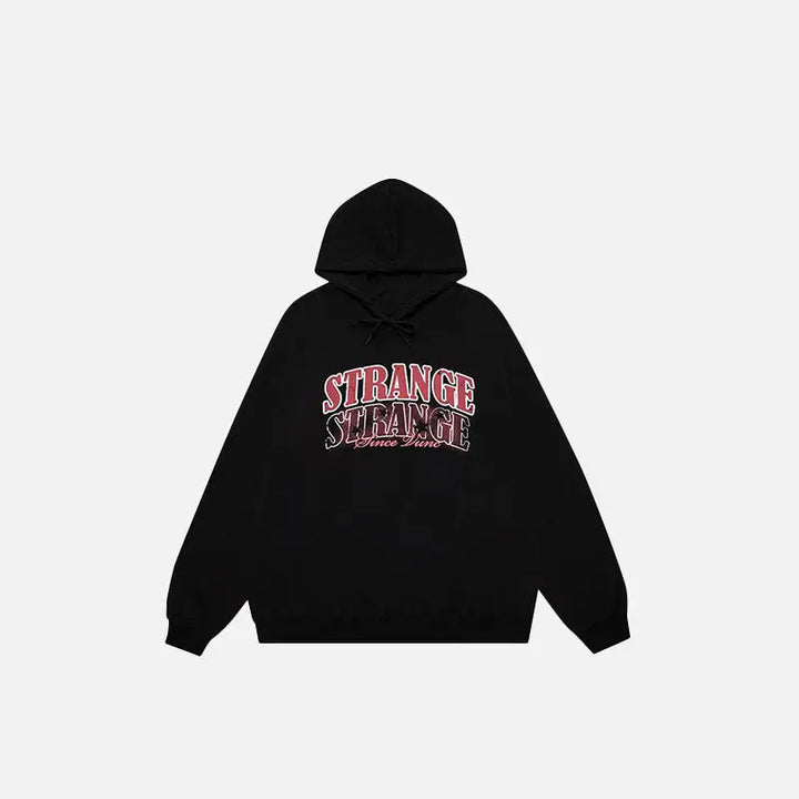 ’strange’ faded letter print hoodie y2k - black / m - hoodies