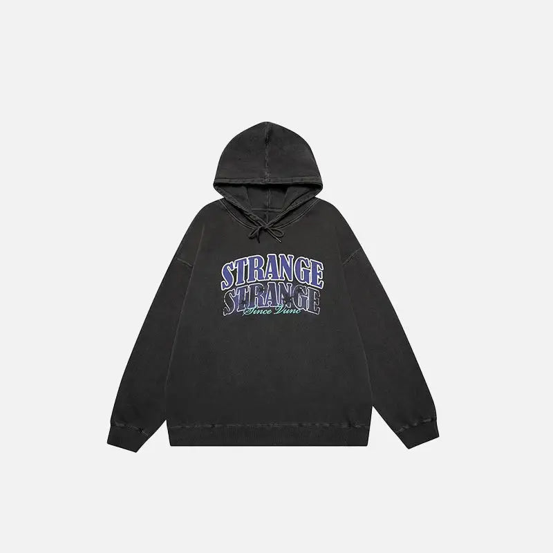 ’strange’ faded letter print hoodie y2k - darkgrey / m - hoodies