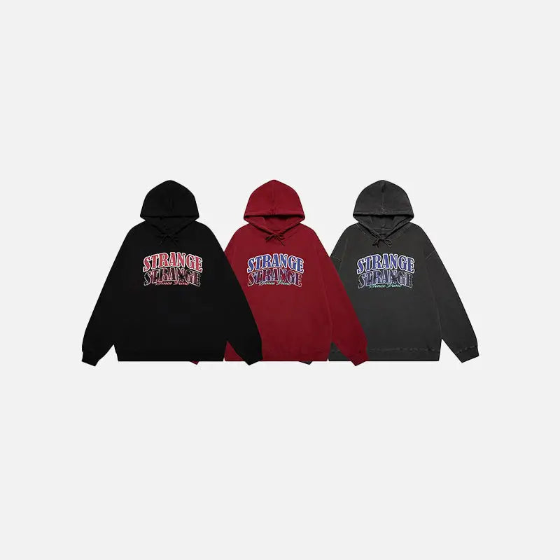 ’strange’ faded letter print hoodie y2k - hoodies