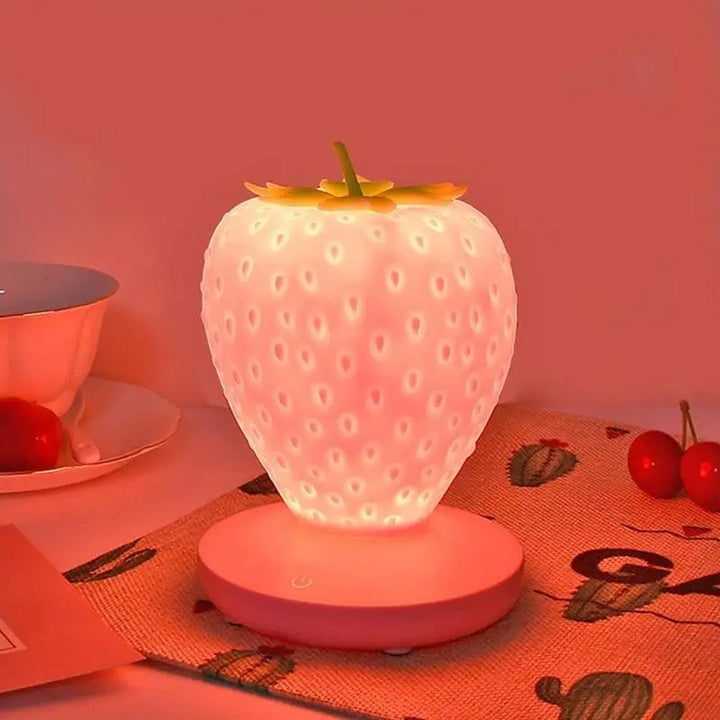 Aesthetic strawberry bedside lamp for cozy bedroom ambiance - pink