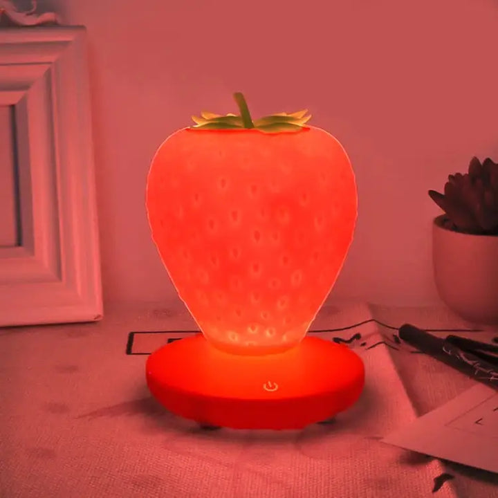 Aesthetic strawberry bedside lamp for cozy bedroom ambiance - red