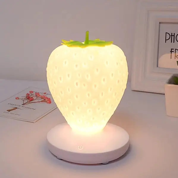 Aesthetic strawberry bedside lamp for cozy bedroom ambiance - white