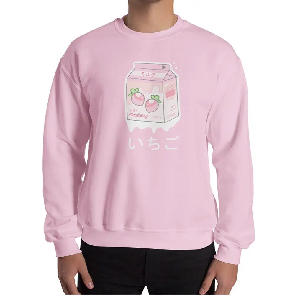 Kawaii strawberry milk pink sweatshirt with air-jet spun yarn classic fit - s