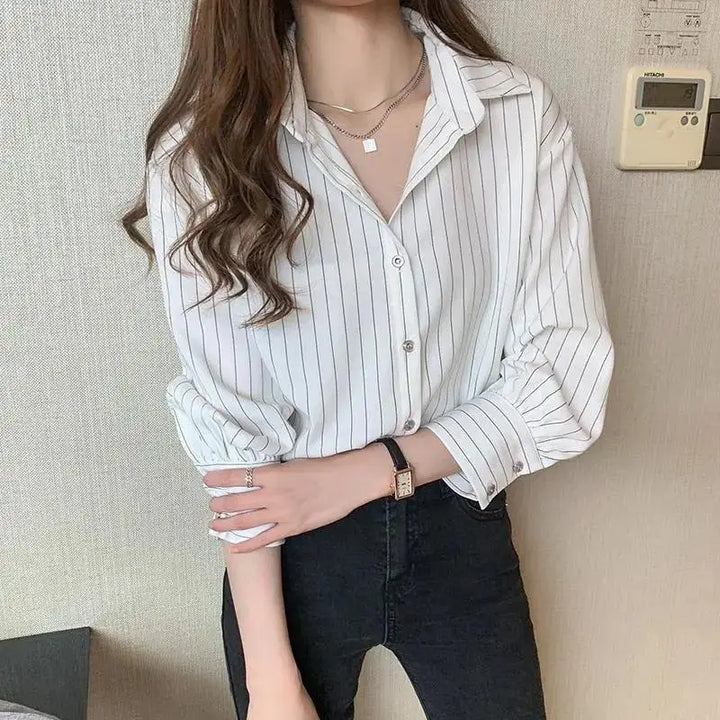 Striped classic long sleeve shirt for effortless office style