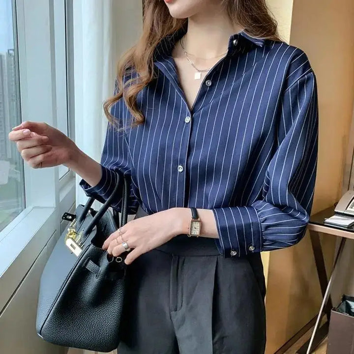 Striped classic long sleeve shirt for effortless office style