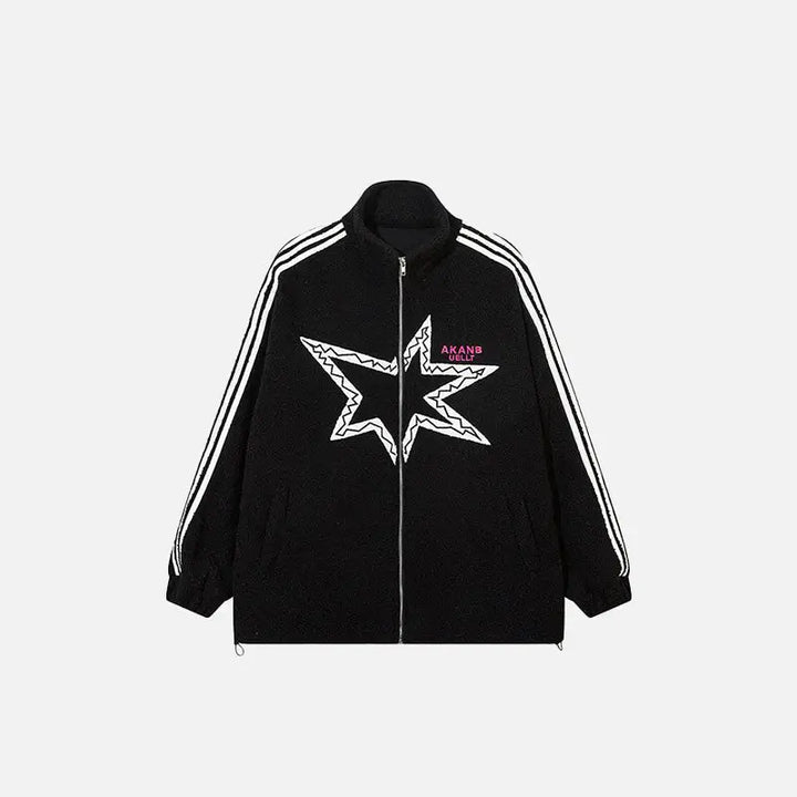 Striped fleece stars jacket y2k - black / m