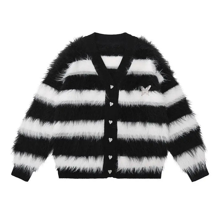 Oversized fuzzy butterfly cardigan in striped y2k style