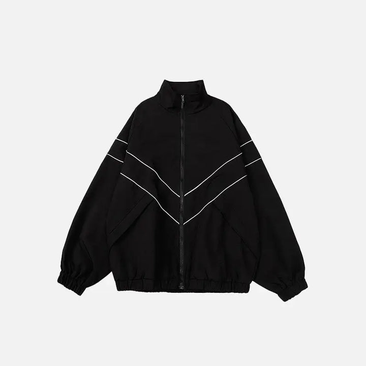Striped reflective v jacket y2k - black / m - jackets