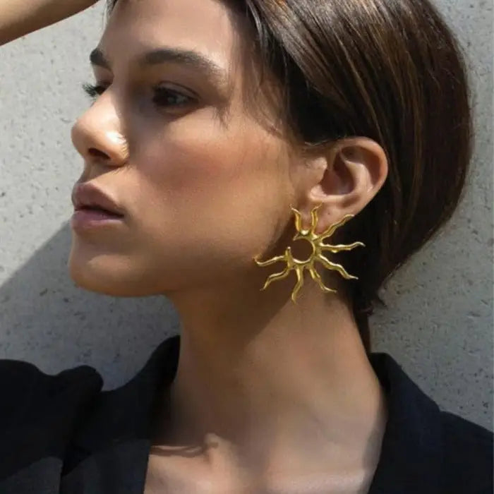 Big golden sun earrings for your y2k jacket aesthetic outfit - standart / gold - earrings