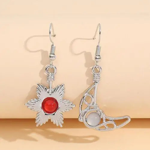 Sun and moon beaded alloy earrings - silver / one size