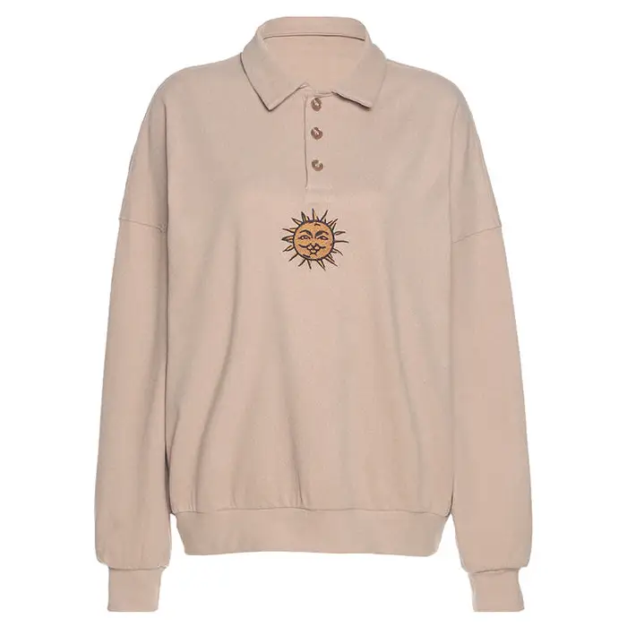 Sun embroidery button up sweatshirt - sweatshirts