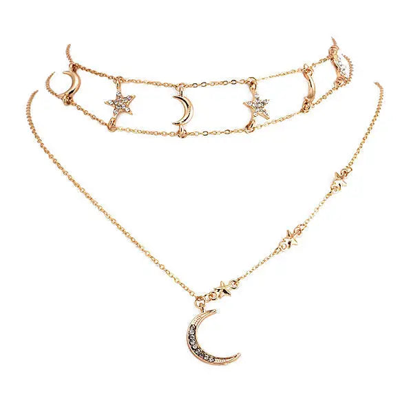 Sun & moon choker necklace - standart / gold