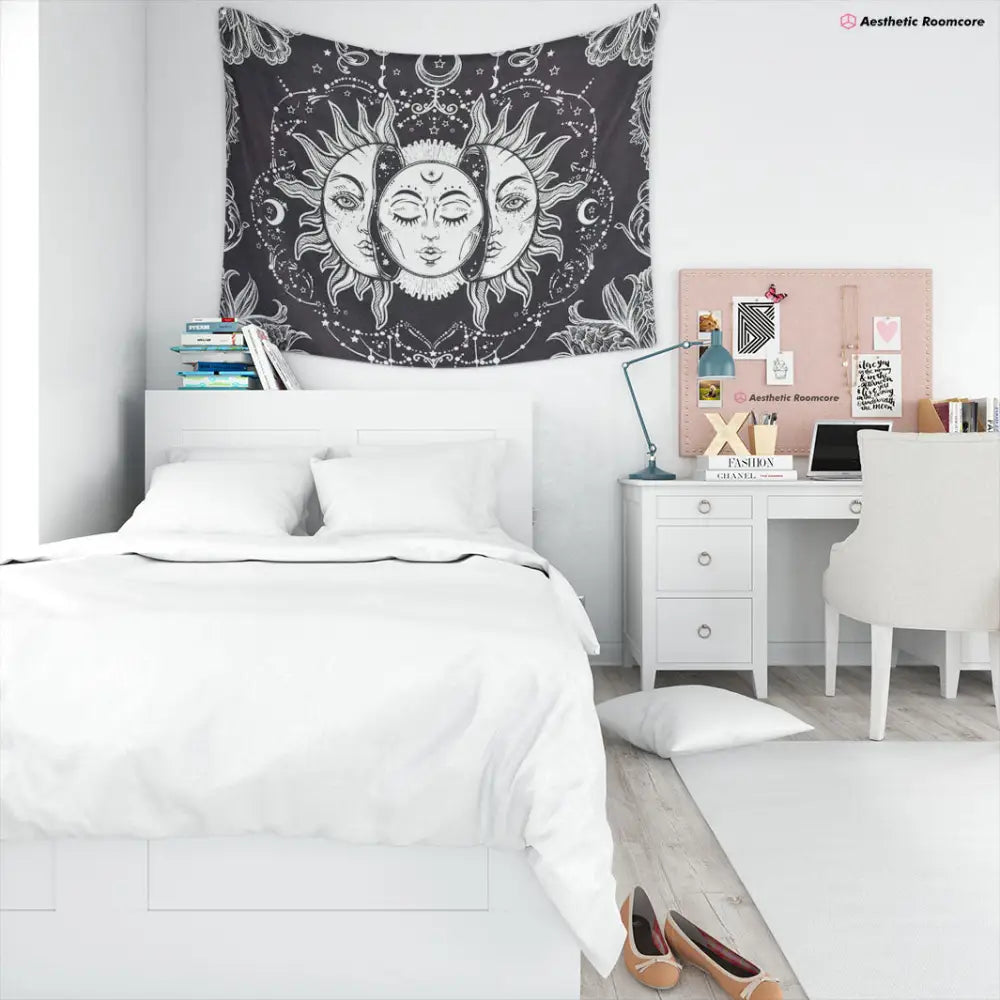 Aesthetic sun and moon tapestry for y2k style spiritual decor