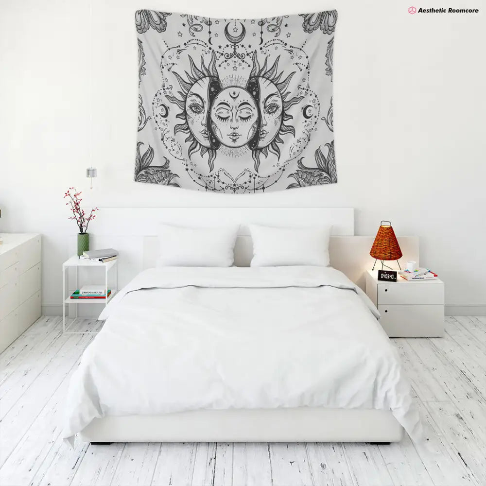 Aesthetic sun and moon tapestry for y2k style spiritual decor