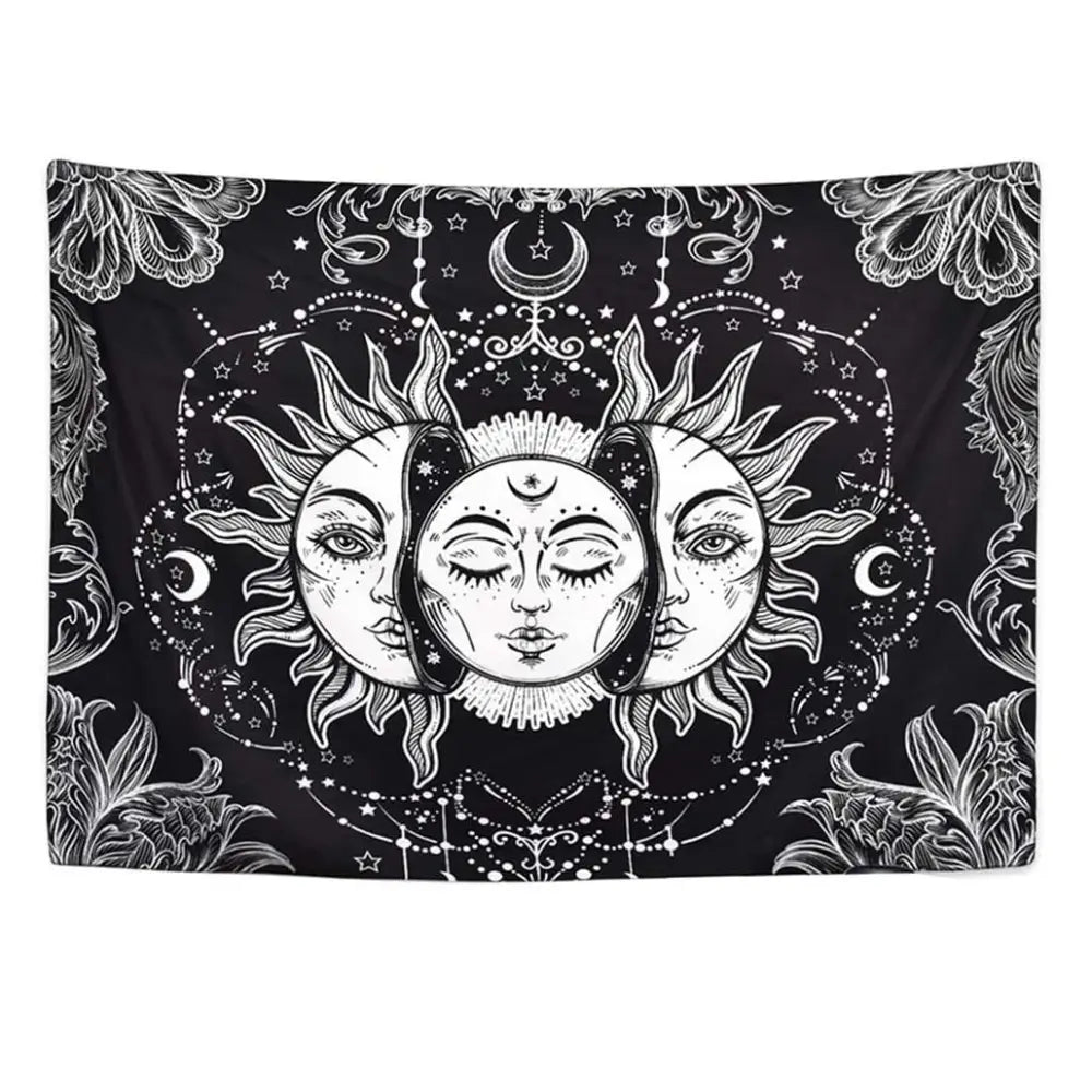 Aesthetic sun and moon tapestry for y2k style spiritual decor - 95x73 cm / 37.4x28.7 in / black