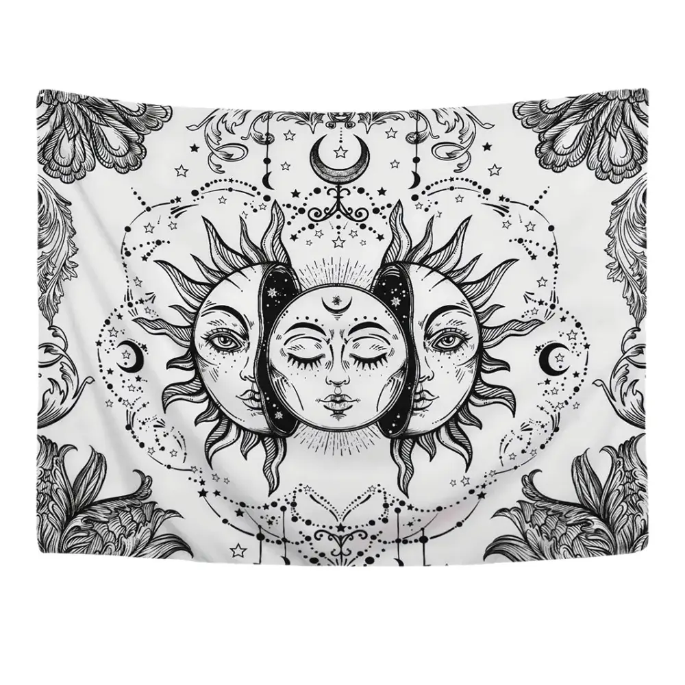 Aesthetic sun and moon tapestry for y2k style spiritual decor - 95x73 cm / 37.4x28.7 in / white