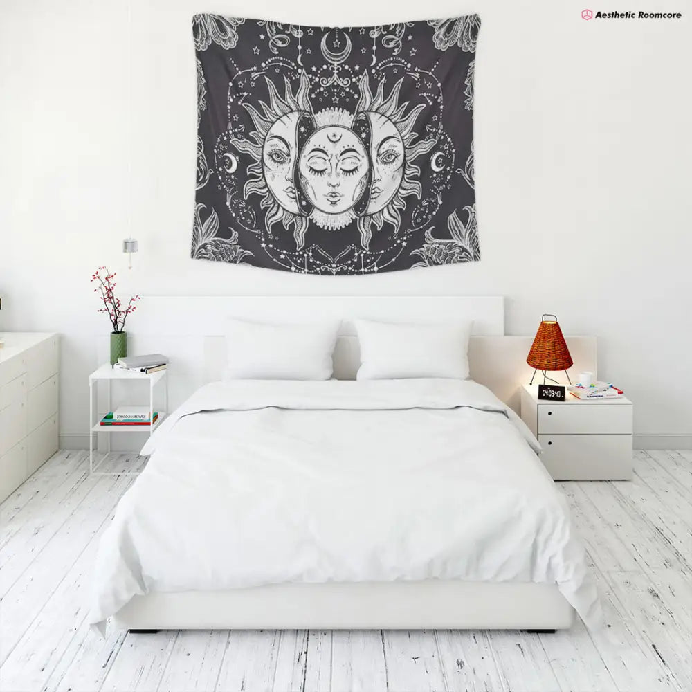 Aesthetic sun and moon tapestry for y2k style spiritual decor