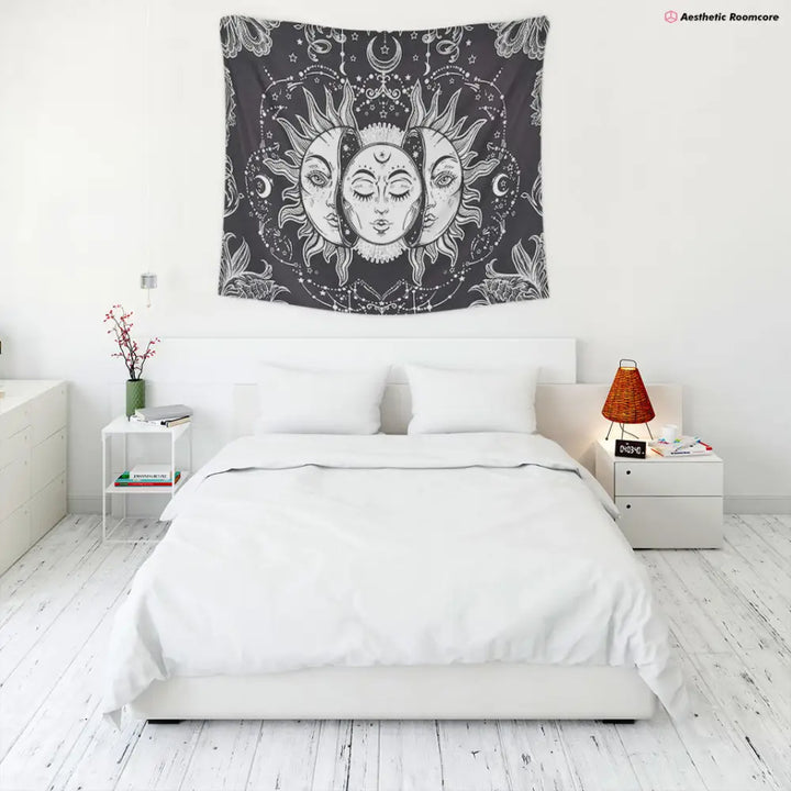 Aesthetic sun and moon tapestry for y2k style spiritual decor