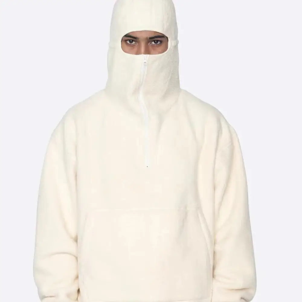 Sweat sherpa cagoule y2k - style streetwear - blanc crême / m