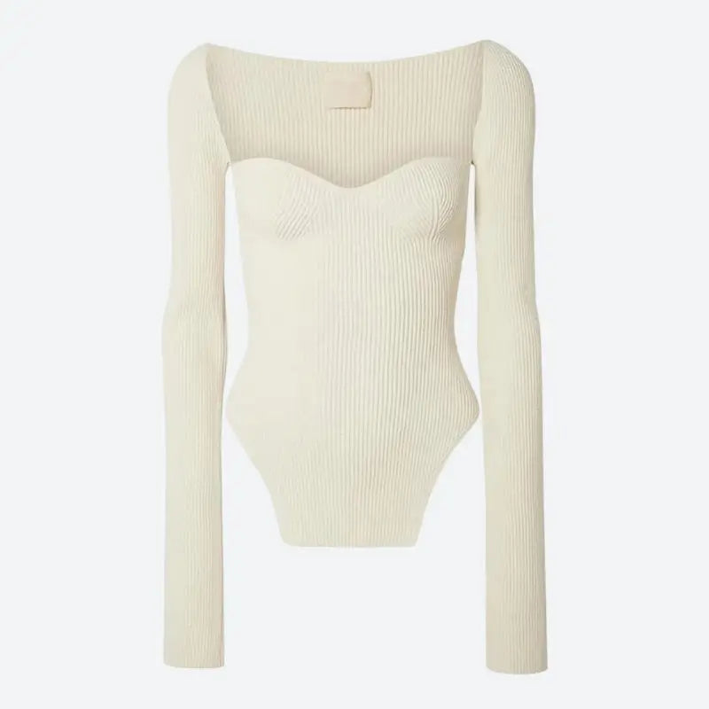 Y2k knitted top with flattering sweetheart neckline and long sleeves