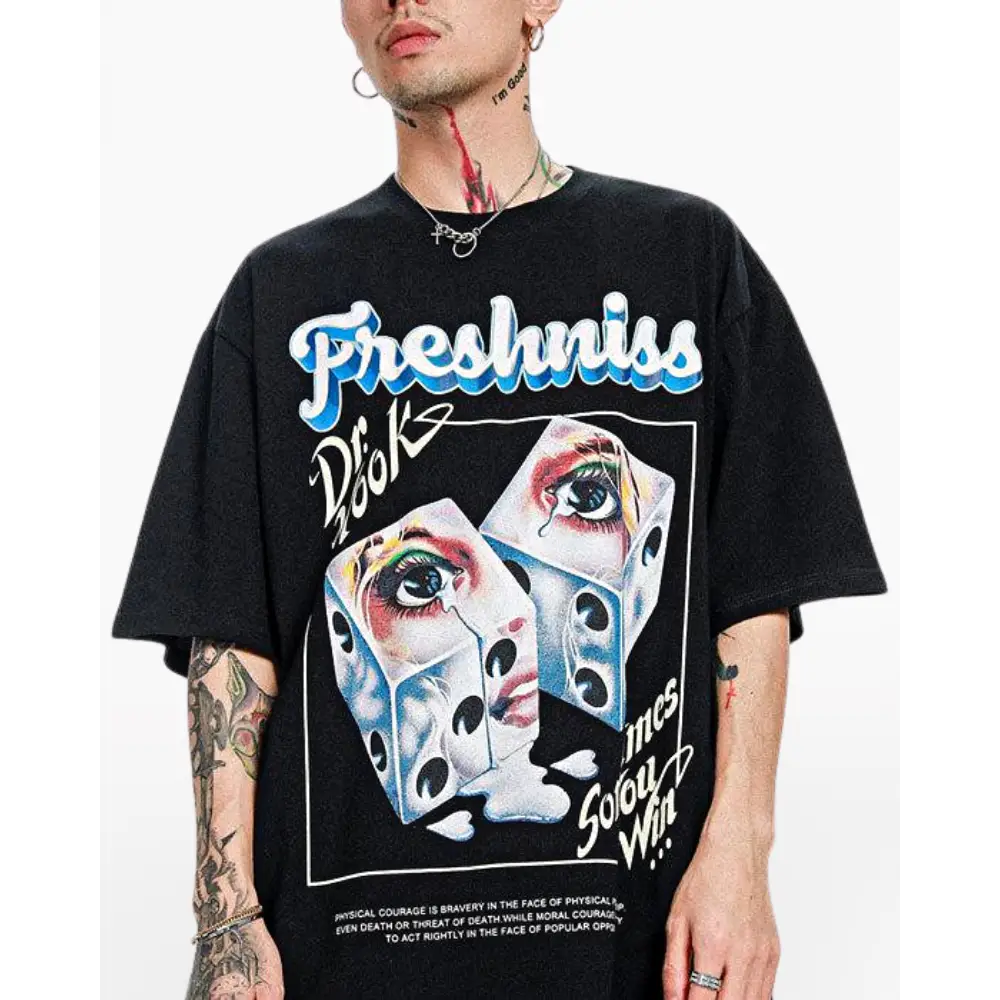 T-shirt freshniss y2k oversized japan - black / m