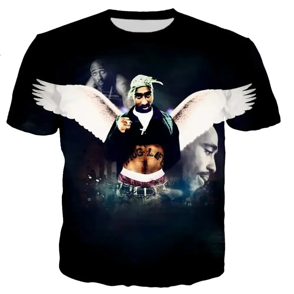 Y2k popstar tupac 3d printed t-shirts for authentic streetwear - angel / xl