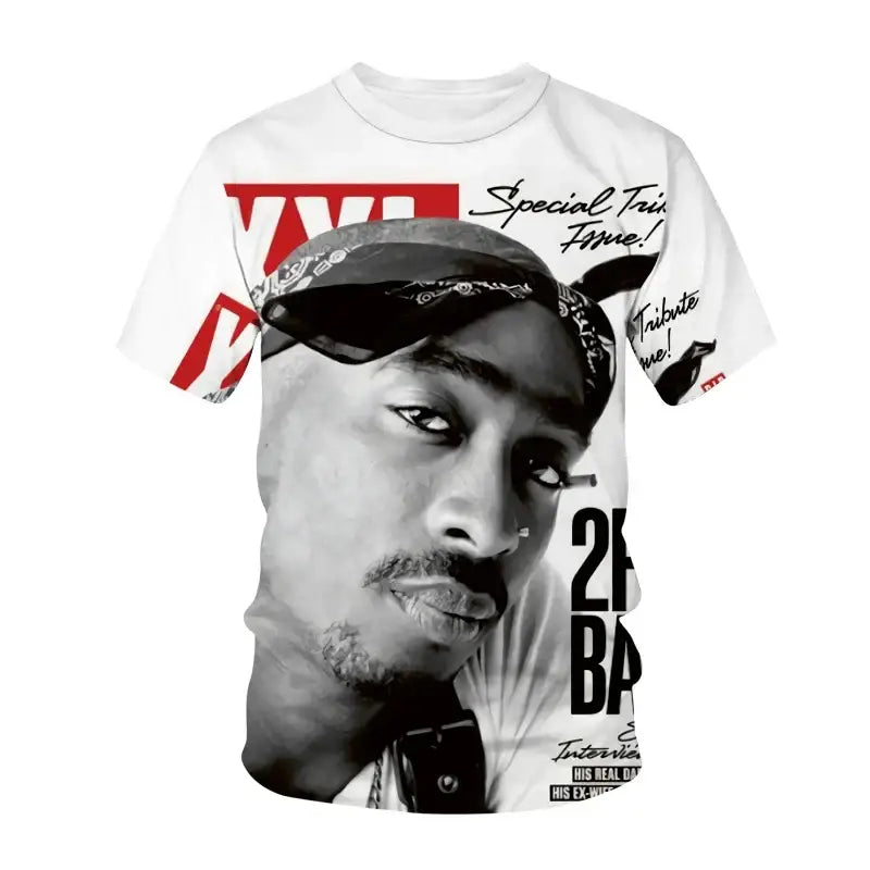 Y2k popstar tupac 3d printed t-shirts for authentic streetwear - black white / 2xl