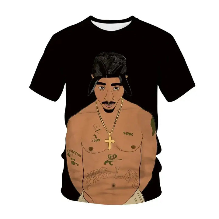 Y2k popstar tupac 3d printed t-shirts for authentic streetwear - cross / 2xl