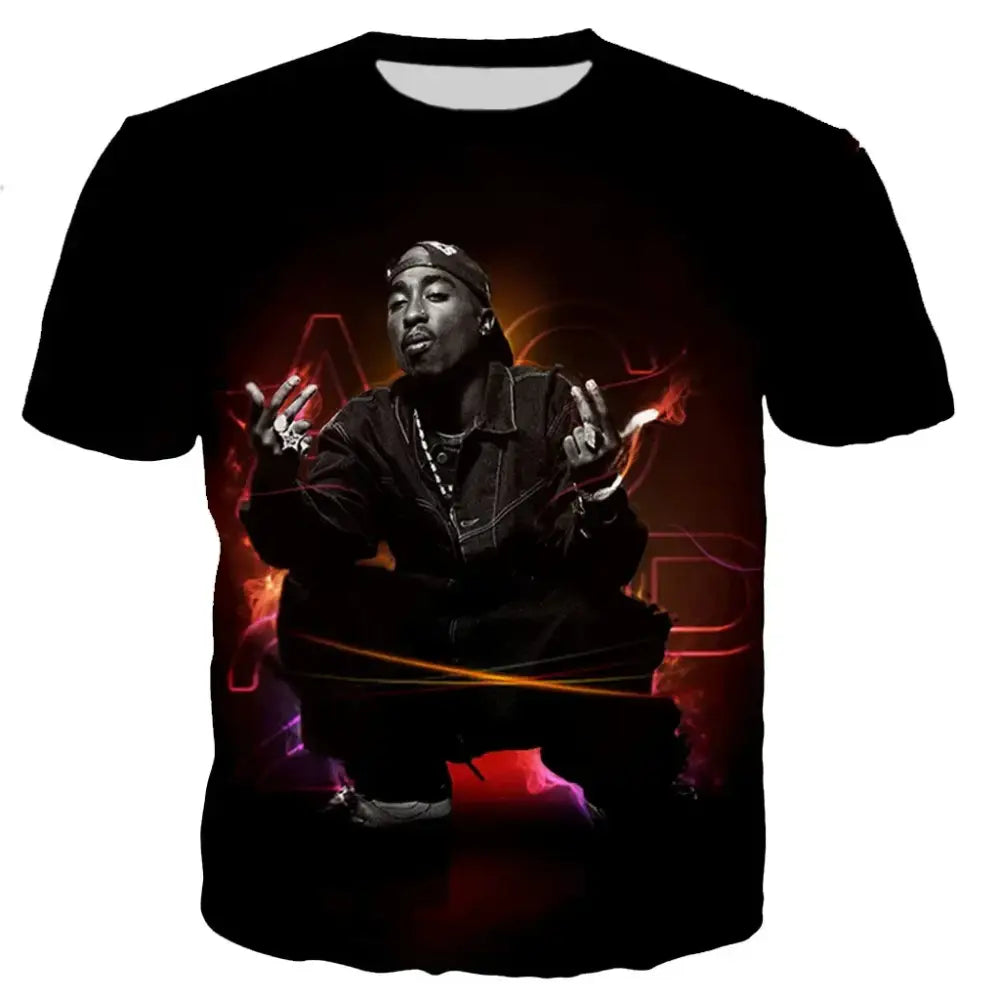 Y2k popstar tupac 3d printed t-shirts for authentic streetwear - neon / 2xl