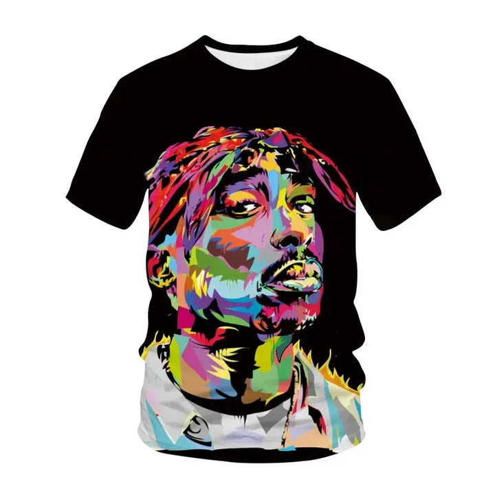 Y2k popstar tupac 3d printed t-shirts for authentic streetwear - splash colors / 2xl