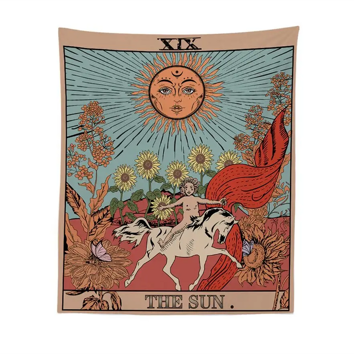 Aesthetic tarot cards tapestry for spiritual home decor - 150x100 cm / 59.1x39.4 in / e