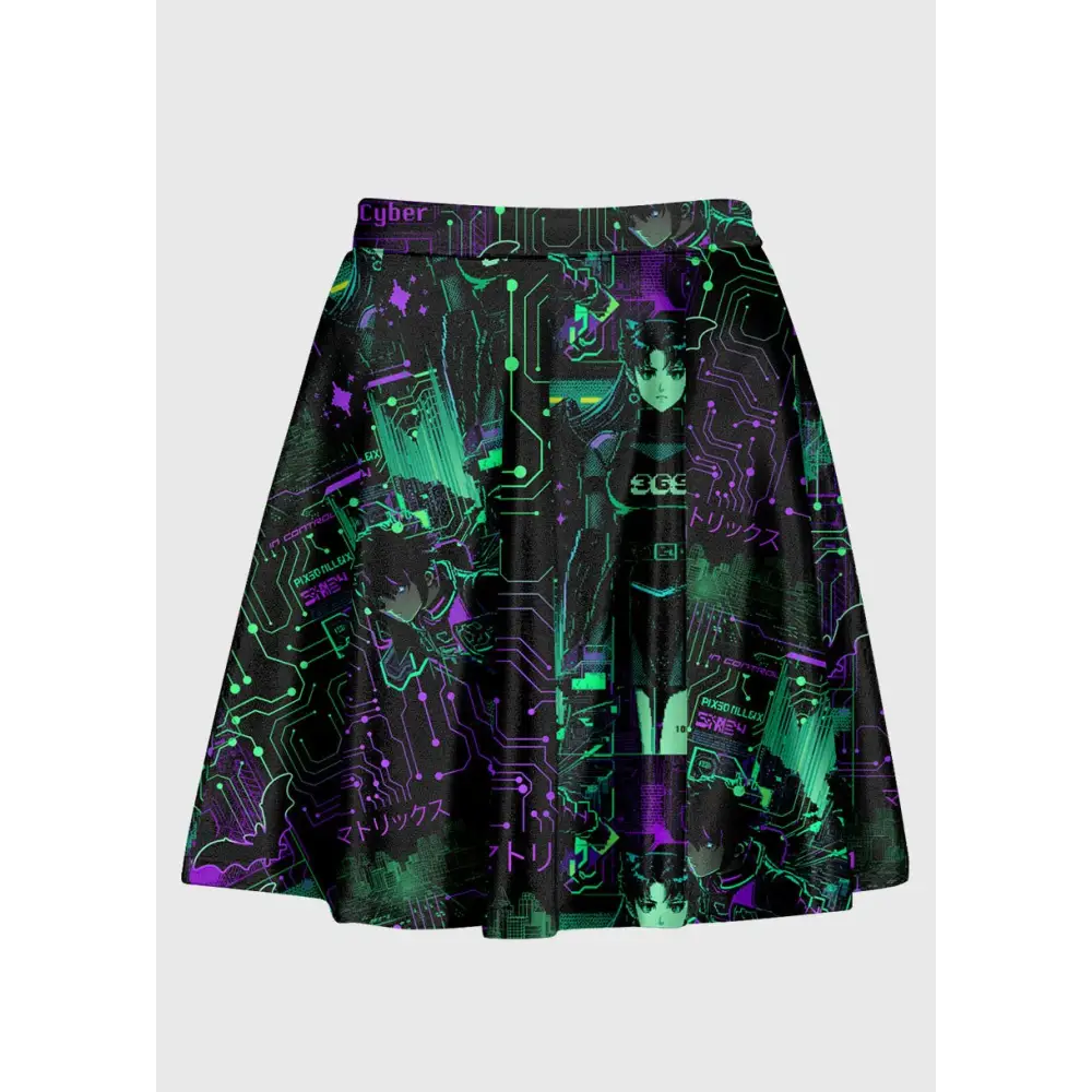 Techno anime raver skirt with circuit board design for dark rave parties