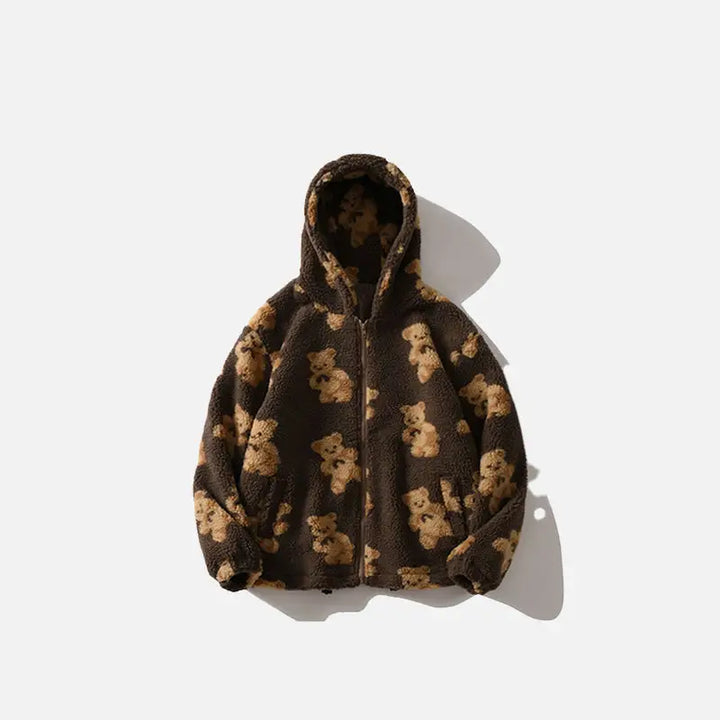 Teddy bear fuzzy hoodie y2k - brown / s - jackets