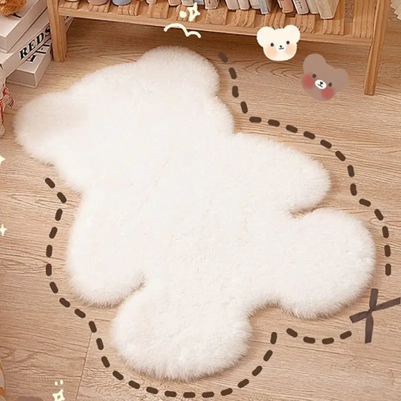 Kawaii aesthetic teddy bear rug for charming room decor - white / s