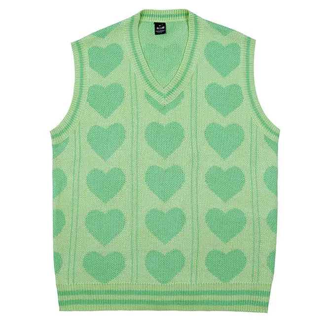 Cute y2k knit tank top with contrast trim and heart print - vest