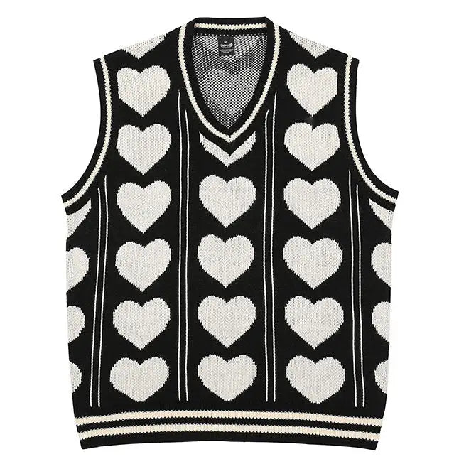 Cute y2k knit tank top with contrast trim and heart print - vest